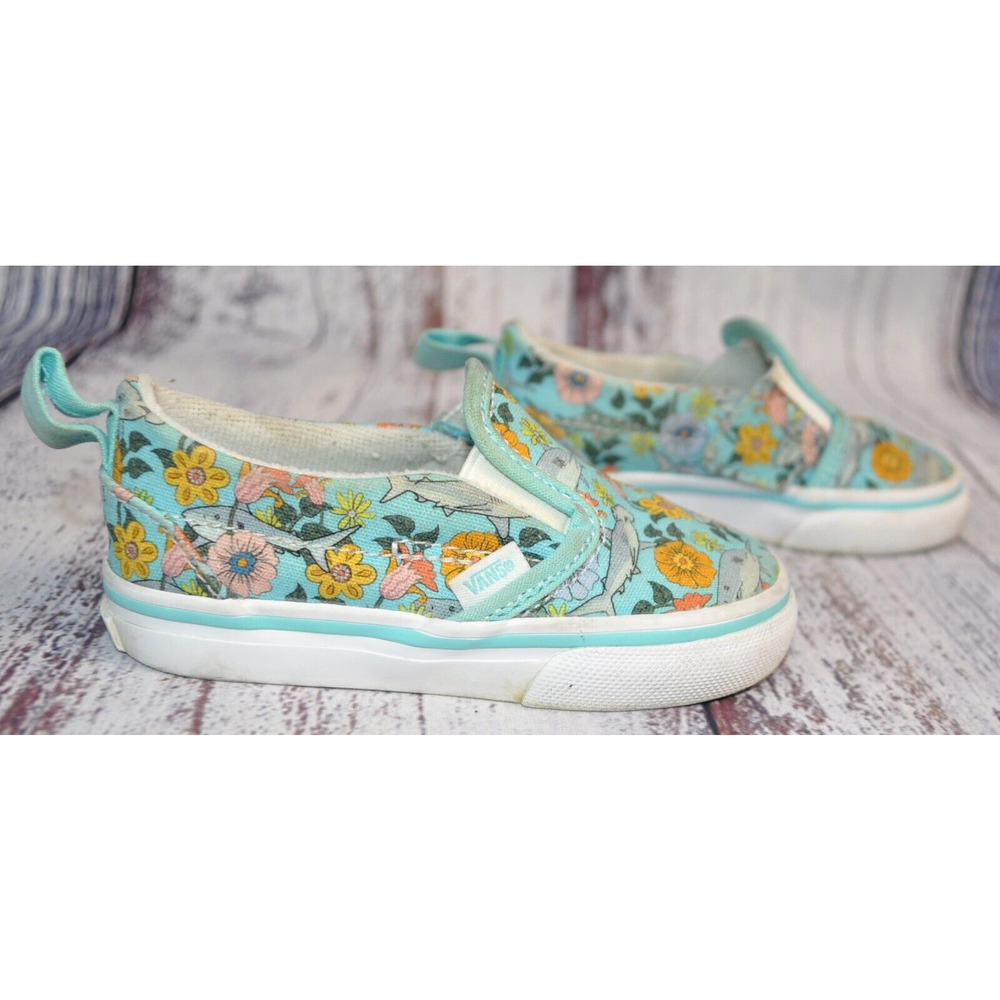 Vans Slip On V Into The Blue Shark Narwhal Flowers Toddler size 5 Sample